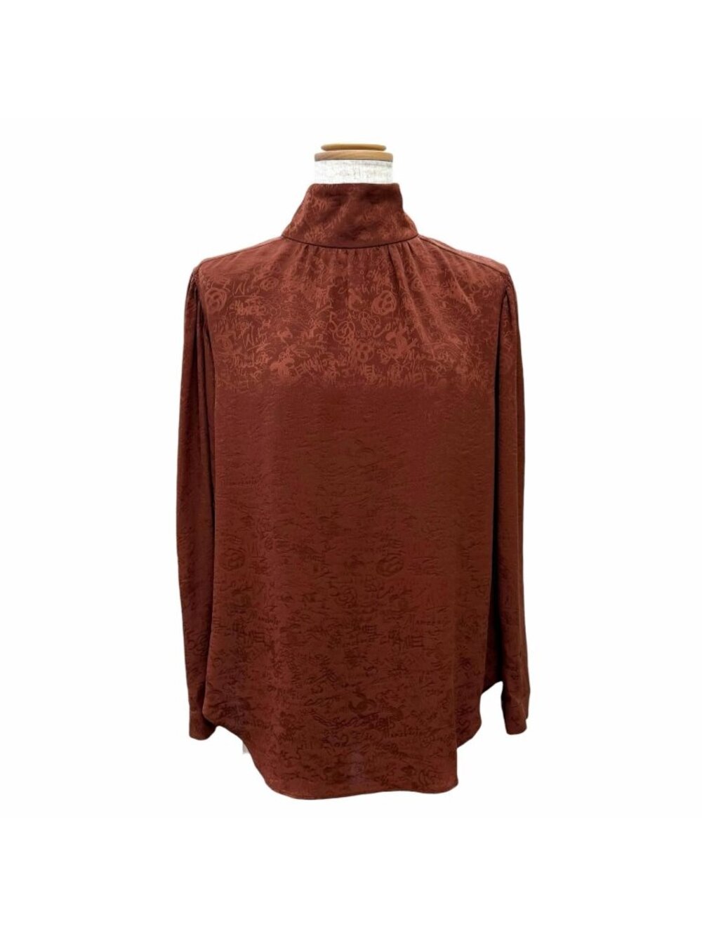 Chanel Silk 100% CC Logo All Over Print Lion Button Bow Tie Blouse Brown FR 36